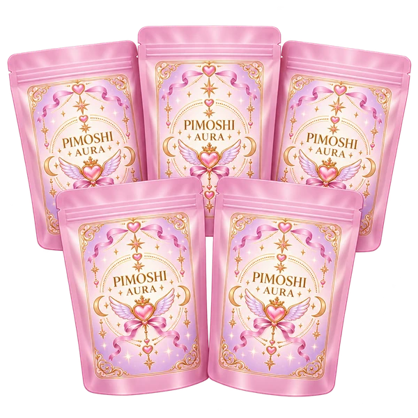Fünf rosa PIMOSHI-Aura-Tüten